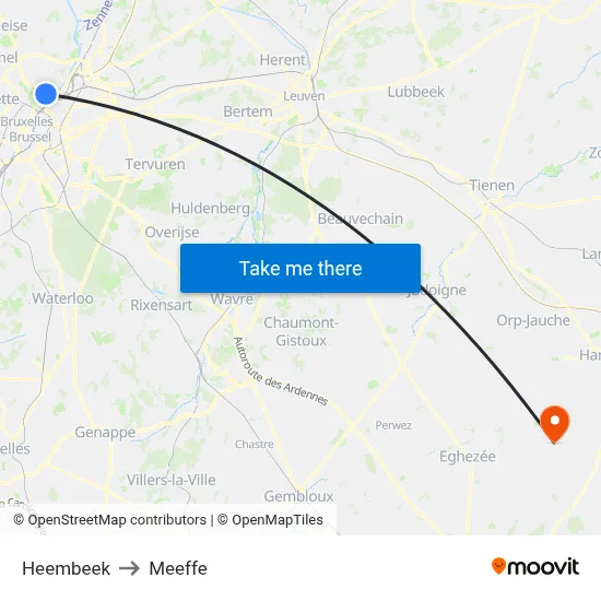 Heembeek to Meeffe map
