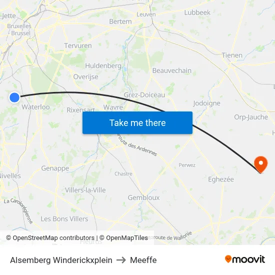 Alsemberg Winderickxplein to Meeffe map