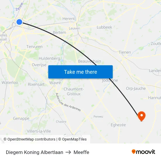 Diegem Koning Albertlaan to Meeffe map
