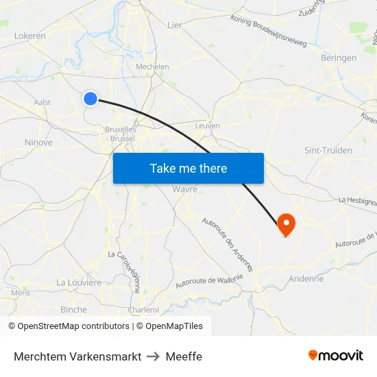 Merchtem Varkensmarkt to Meeffe map