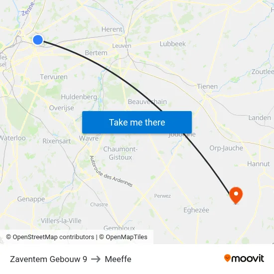 Zaventem Building 9 to Meeffe map