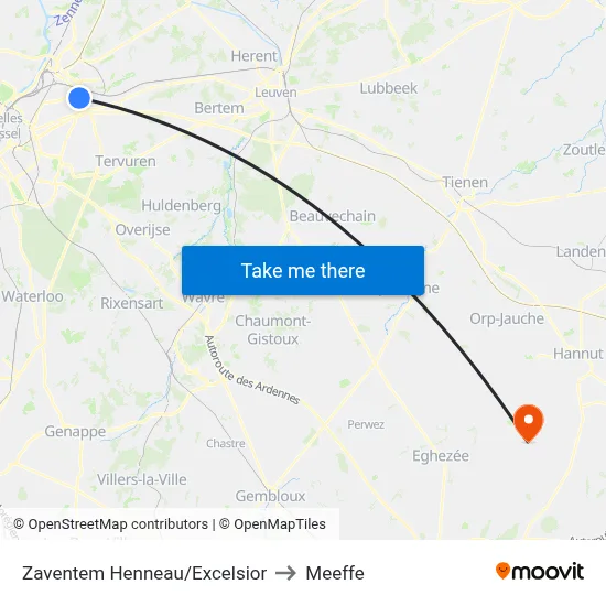 Zaventem Henneau/Excelsior to Meeffe map