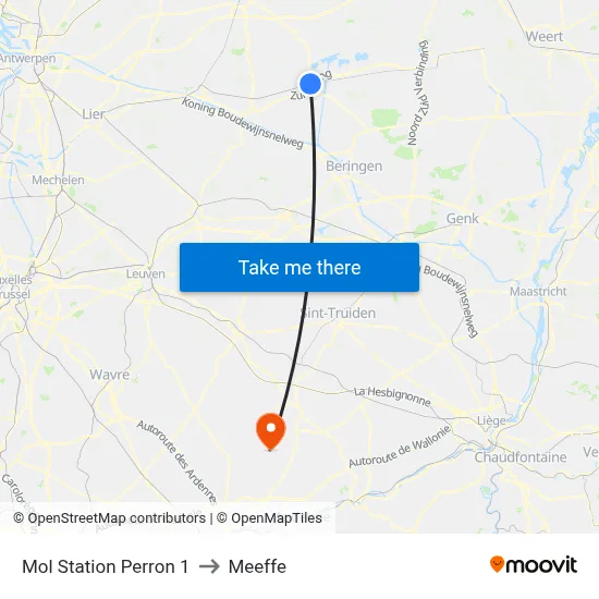 Mol Station Perron 1 to Meeffe map
