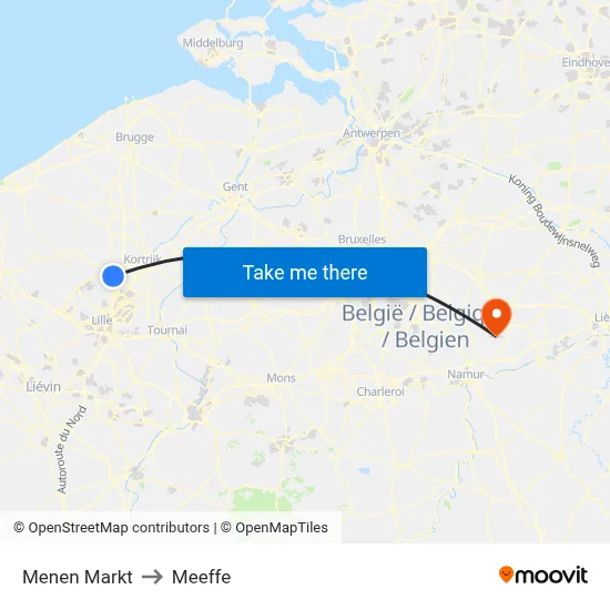 Menen Market to Meeffe map