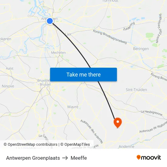 Antwerpen Groenplaats to Meeffe map