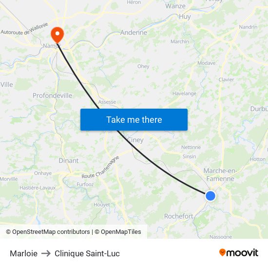 Marloie to Clinique Saint-Luc map