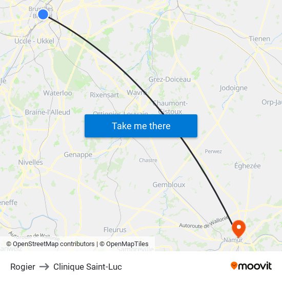 Rogier to Clinique Saint-Luc map