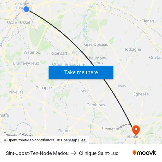 Sint-Joost-Ten-Node Madou to Clinique Saint-Luc map