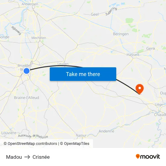 Madou to Crisnée map