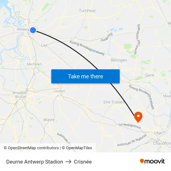 Deurne Antwerp Stadion to Crisnée map
