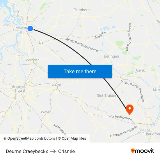 Deurne Craeybeckx to Crisnée map