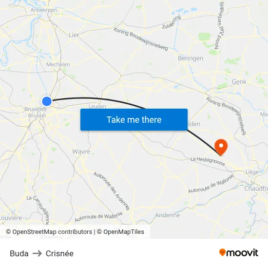 Buda to Crisnée map