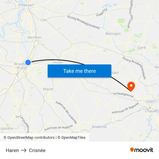 Haren to Crisnée map