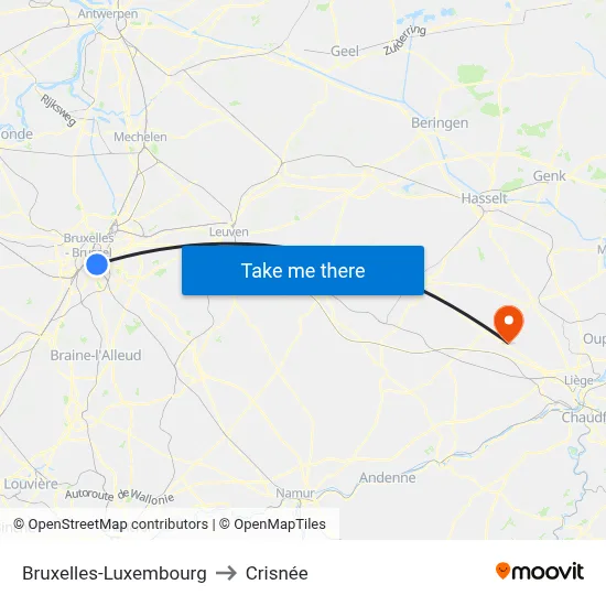 Bruxelles-Luxembourg to Crisnée map