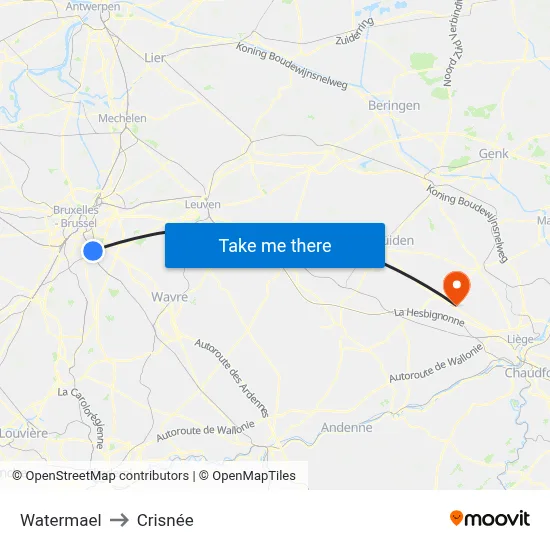 Watermael to Crisnée map