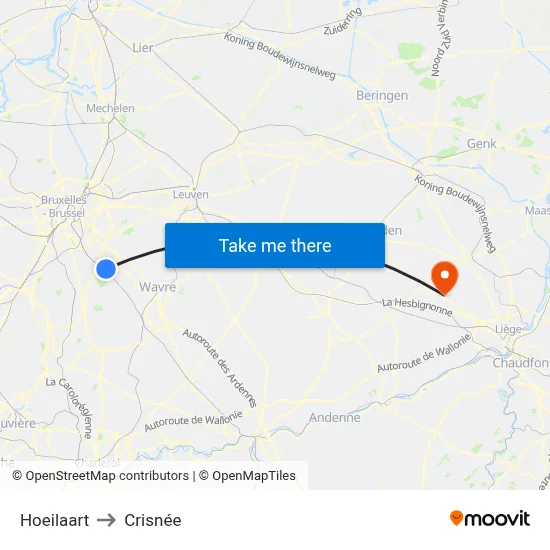 Hoeilaart to Crisnée map