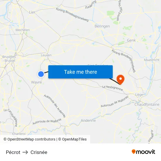 Pécrot to Crisnée map