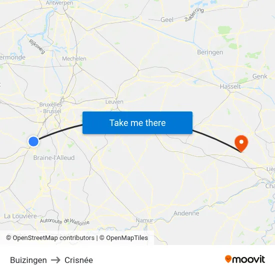 Buizingen to Crisnée map