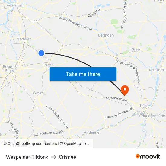 Wespelaar-Tildonk to Crisnée map