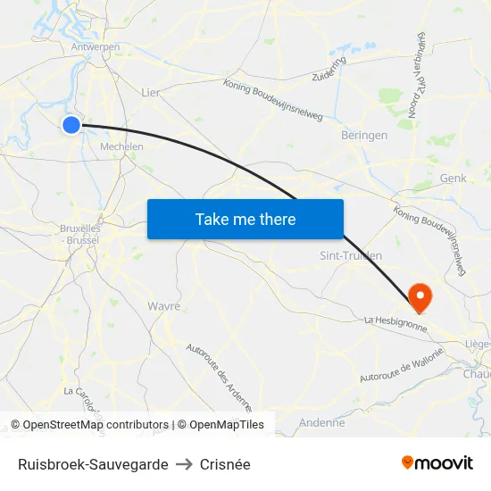 Ruisbroek-Sauvegarde to Crisnée map