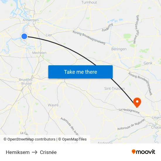 Hemiksem to Crisnée map