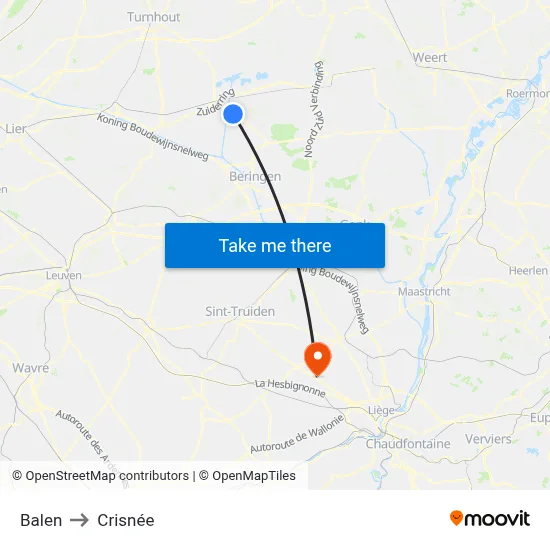 Balen to Crisnée map