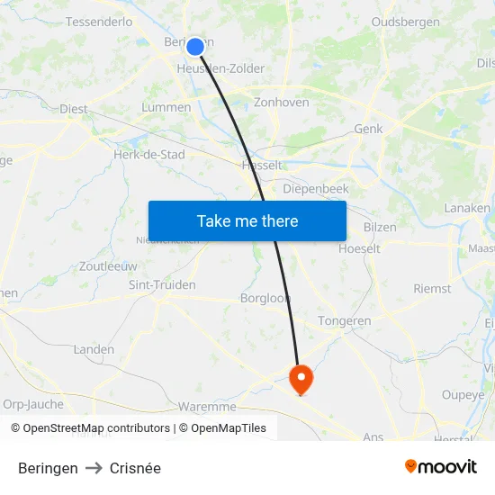 Beringen to Crisnée map