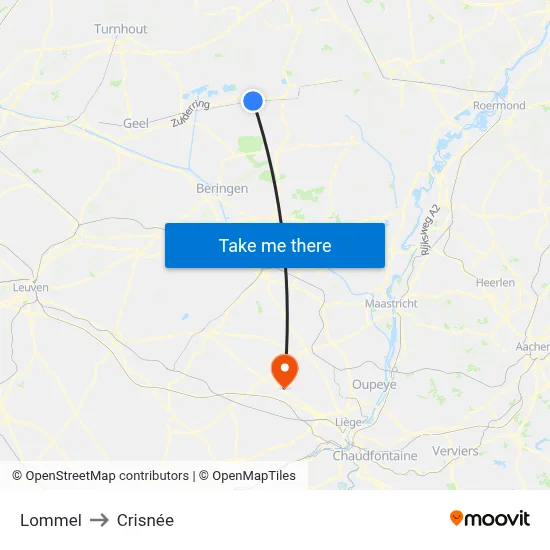 Lommel to Crisnée map