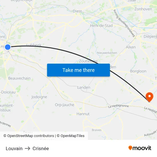 Louvain to Crisnée map