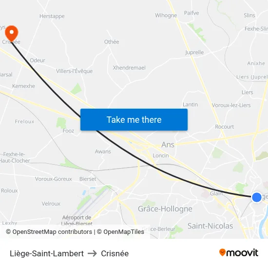Liège-Saint-Lambert to Crisnée map
