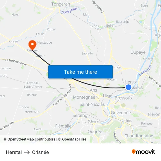 Herstal to Crisnée map