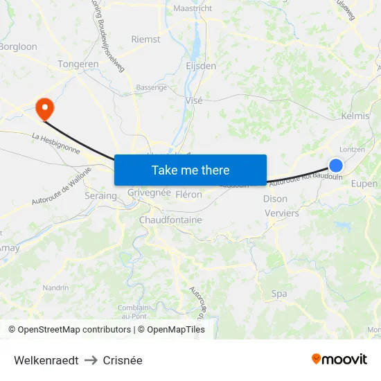 Welkenraedt to Crisnée map