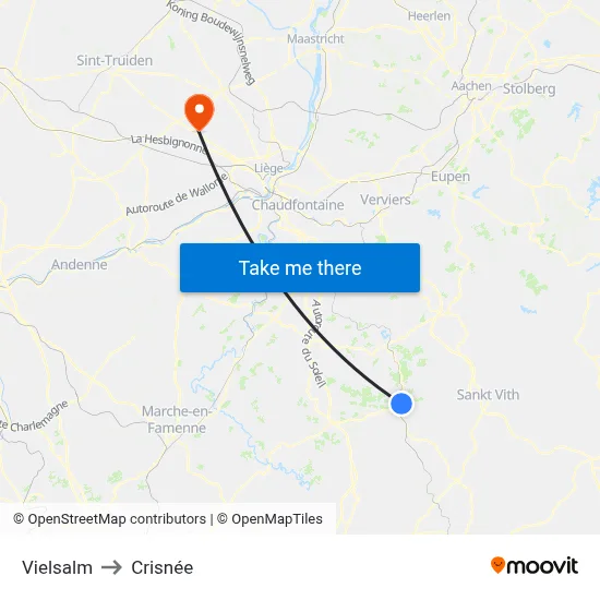 Vielsalm to Crisnée map