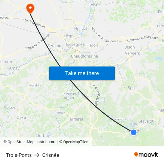 Trois-Ponts to Crisnée map