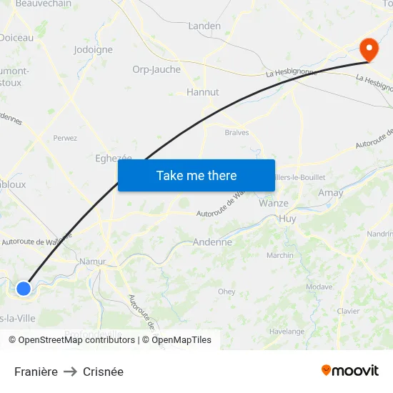 Franière to Crisnée map