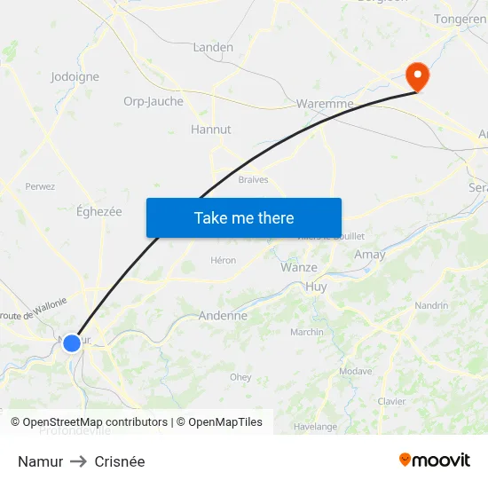 Namur to Crisnée map