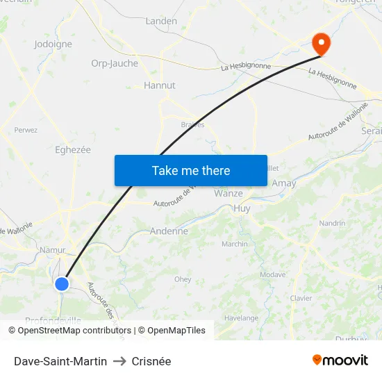 Dave-Saint-Martin to Crisnée map