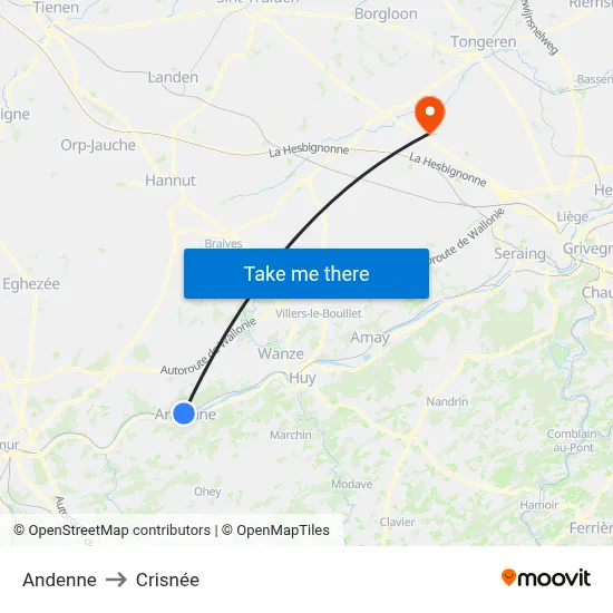 Andenne to Crisnée map