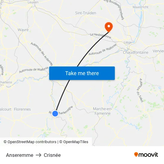 Anseremme to Crisnée map