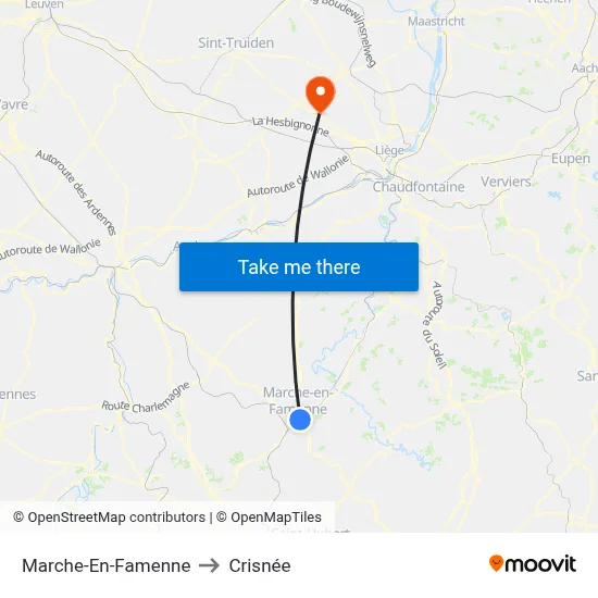 Marche-En-Famenne to Crisnée map