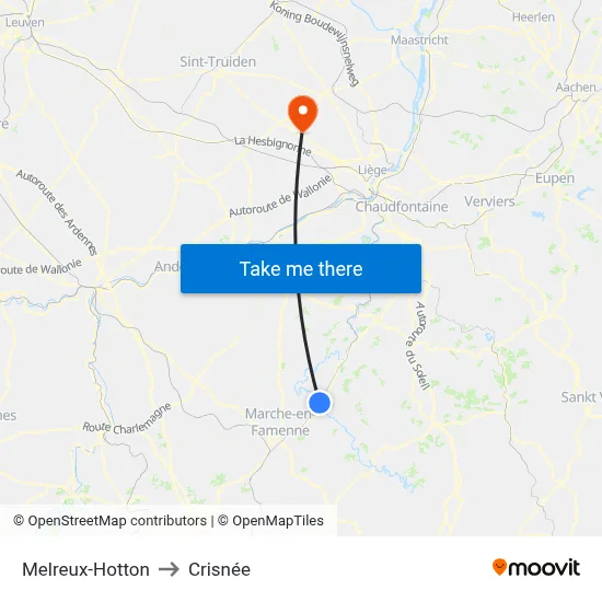 Melreux-Hotton to Crisnée map
