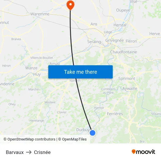 Barvaux to Crisnée map
