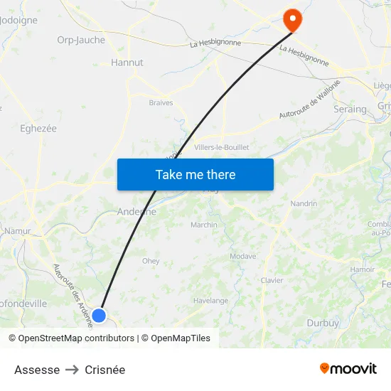 Assesse to Crisnée map