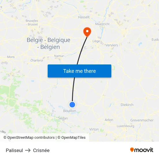 Paliseul to Crisnée map