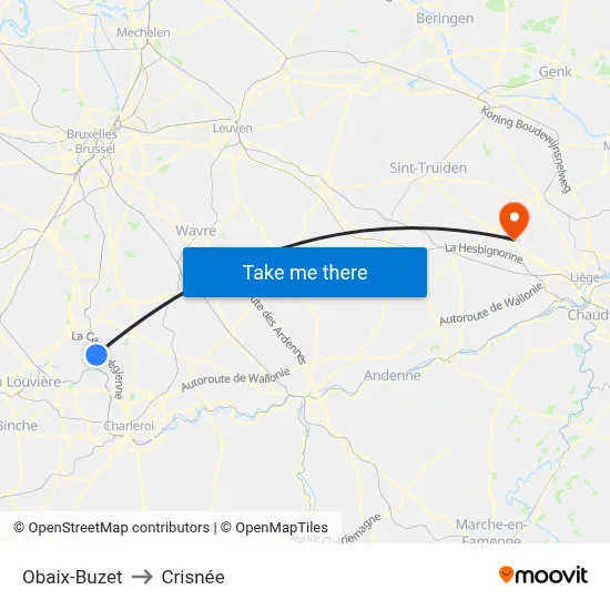 Obaix-Buzet to Crisnée map