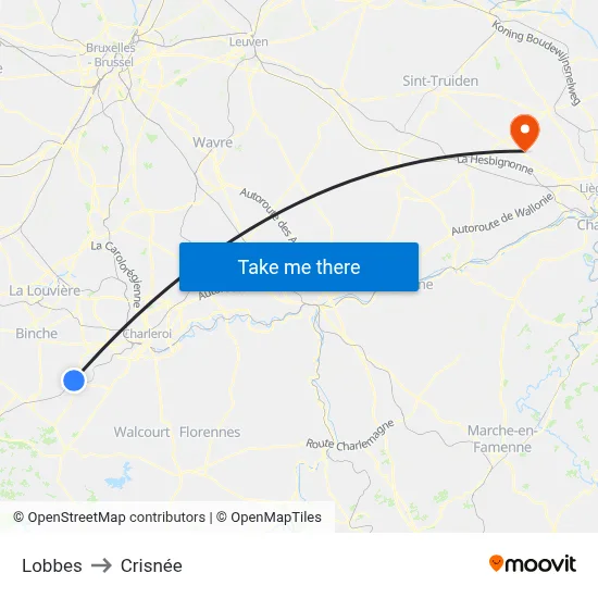 Lobbes to Crisnée map