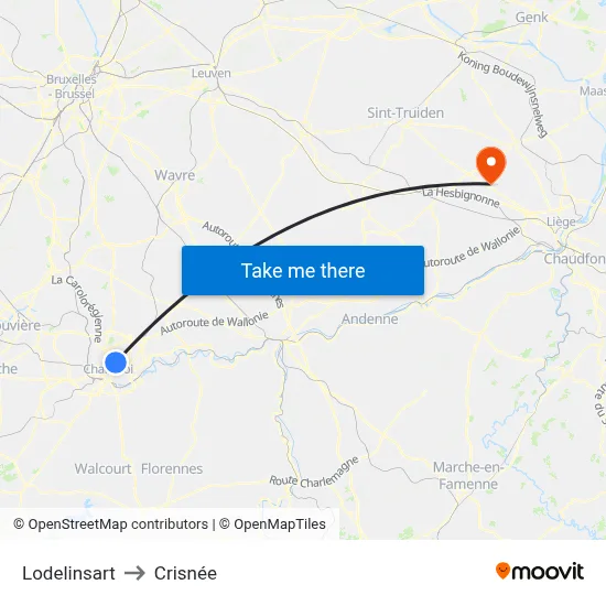 Lodelinsart to Crisnée map