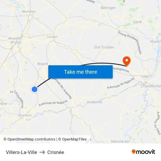 Villers-La-Ville to Crisnée map