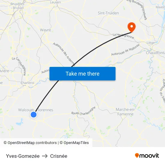 Yves-Gomezée to Crisnée map