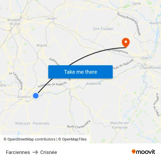 Farciennes to Crisnée map